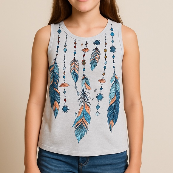 Tank Top w/Screen Printed Feather Design Size Small - Unbranded New in … - Picture 1 of 8